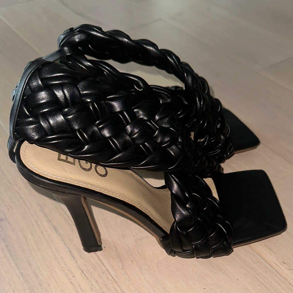 Ego Molly-Mae Impress Black Braided Heeled Sandals